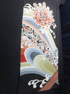 BCF#2765 Silk Tomesode Fabric Vintage(1950-1980) Flower Black 95cm (37.4in)