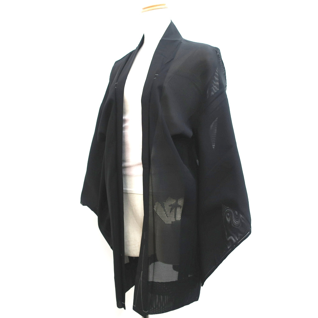 Haori Jacket Vintage(1950-1980) Black See-Through Folding Fan Bamboo Silk #9032D1