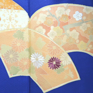 Kimono Dark Blue Plum blossom Maple Leaf Bamboo Silk #9341F4