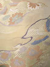 Load image into Gallery viewer, Fukuro Obi Vintage(1950-1980) Gold Crane Peony Kiku Michinagadori Silk BB57W4
