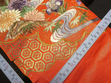 Load image into Gallery viewer, BCF#2827 Silk Kimono Fabric Vintage(1950-1980) Embroidery Orange 160cm (63.0in)
