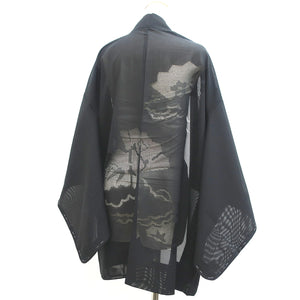 Haori Jacket Vintage(1950-1980) Black See-Through Folding Fan Bamboo Silk #9032D1
