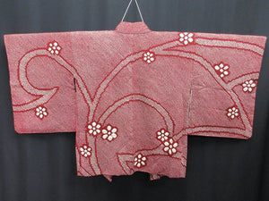 Haori Jacket Vintage(1950-1980) Wine red Full Shibori Branch Flower Silk #7872L4