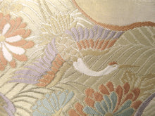 Load image into Gallery viewer, Fukuro Obi Vintage(1950-1980) Gold Crane Peony Kiku Michinagadori Silk BB57W4
