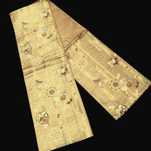 Load image into Gallery viewer, Fukuro Obi Gold Butterfly Peony Chrysanthemum Silk BB216V3
