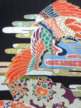 Load image into Gallery viewer, BCF#2945 Silk Tomesode Fabric Vintage(1920-1950) Crane Bird 43.3x25.6in(110x65cm)
