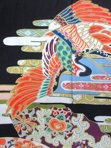 BCF#2945 Silk Tomesode Fabric Vintage(1920-1950) Crane Bird 43.3x25.6in(110x65cm)