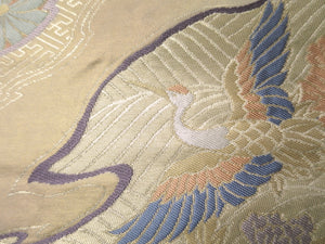 Fukuro Obi Vintage(1950-1980) Gold Crane Peony Kiku Michinagadori Silk BB57W4