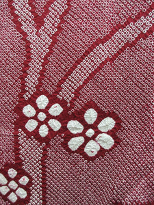 Haori Jacket Vintage(1950-1980) Wine red Full Shibori Branch Flower Silk #7872L4