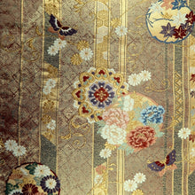 Load image into Gallery viewer, Fukuro Obi Gold Butterfly Peony Chrysanthemum Silk BB216V3
