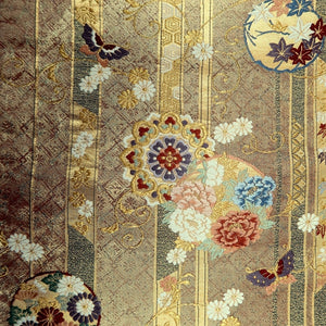 Fukuro Obi Gold Butterfly Peony Chrysanthemum Silk BB216V3