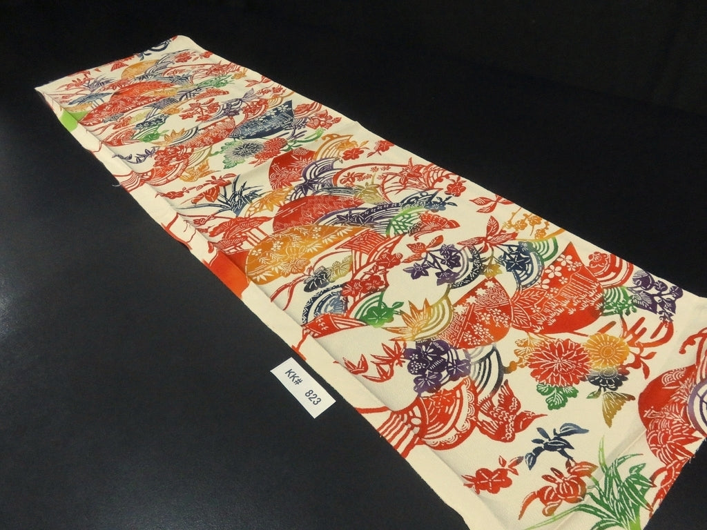 KK823A7 Silk Kimono Fabric Vintage(1950-1980) Butterfly Cream Yellow 43.3x11.8in(110x30cm)