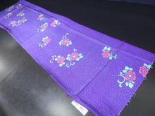 Load image into Gallery viewer, MKF#264 Silk Kimono Fabric Vintage(1920-1950) Flower Rinzu Purple 55.9x14.6in(142x37cm)
