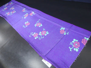 MKF#264 Silk Kimono Fabric Vintage(1920-1950) Flower Rinzu Purple 55.9x14.6in(142x37cm)