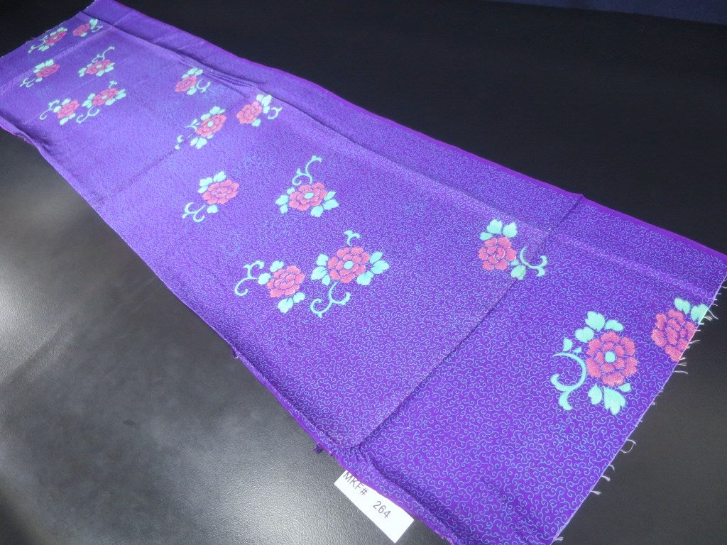 MKF#264 Silk Kimono Fabric Vintage(1920-1950) Flower Rinzu Purple 55.9x14.6in(142x37cm)