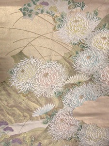 Fukuro Obi Vintage(1950-1980) Gold Chrysanthemum Silk BB118W7