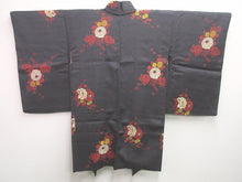 Load image into Gallery viewer, Haori Jacket Vintage(1920-1950) Black Peony Chrysanthemum Omeshi Long Silk #7619H4
