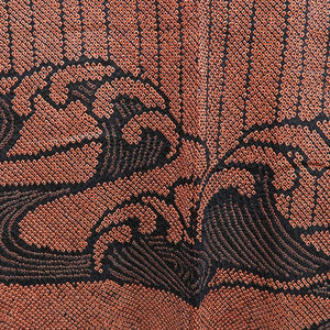 Haori Jacket Vintage(1950-1980) Black Vermillion Shibori Wave Silk #9563H3
