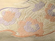 Load image into Gallery viewer, Fukuro Obi Vintage(1950-1980) Gold Crane Peony Kiku Michinagadori Silk BB57W4
