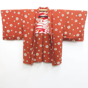 Haori Jacket Vintage(1920-1950) Light Brown Flower Rinzu Silk #9079D2