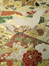 Load image into Gallery viewer, Maru Obi Vintage(1920-1950) Beige Gold Crane Birds Silk BB47W3
