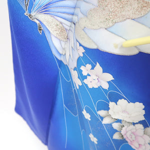 Kimono Blue Butterfly Peony Silk #9331F3