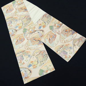Fukuro Obi White Gold Heian Princess Kaiawase Silk BB231V3