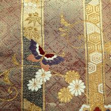 Load image into Gallery viewer, Fukuro Obi Gold Butterfly Peony Chrysanthemum Silk BB216V3
