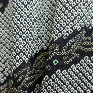 Haori Jacket Vintage(1950-1980) Black Shibori Leaves Silk #9177E1