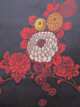 Load image into Gallery viewer, Haori Jacket Vintage(1920-1950) Black Peony Chrysanthemum Omeshi Long Silk #7619H4
