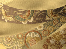Load image into Gallery viewer, Fukuro Obi Gold Butterfly Chrysanthemum Silk BB98W6
