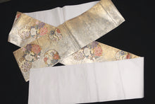 Load image into Gallery viewer, Fukuro Obi Gold Birds Butterfly Peony Silk BB153W9
