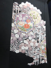 Load image into Gallery viewer, BCF#2766 Silk Tomesode Fabric Vintage(1950-1980) Bamboo Tree Flower Black 75cm (29.5in)
