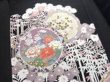 Load image into Gallery viewer, BCF#2766 Silk Tomesode Fabric Vintage(1950-1980) Bamboo Tree Flower Black 75cm (29.5in)
