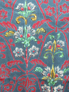 Haori Jacket Vintage(1920-1950) Grayish Blue Red Botanical Silk #8223B4