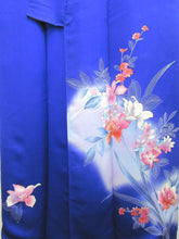 Load image into Gallery viewer, Kimono Blue Flower Tsukesage Tall Silk #8255B5
