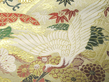 Load image into Gallery viewer, Maru Obi Vintage(1920-1950) Beige Gold Crane Birds Silk BB47W3
