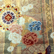 Load image into Gallery viewer, Fukuro Obi Gold Butterfly Peony Chrysanthemum Silk BB216V3
