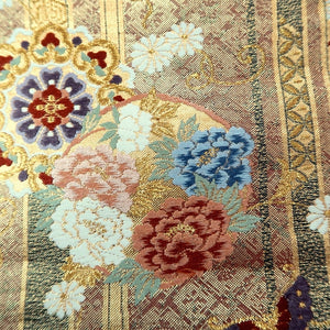 Fukuro Obi Gold Butterfly Peony Chrysanthemum Silk BB216V3
