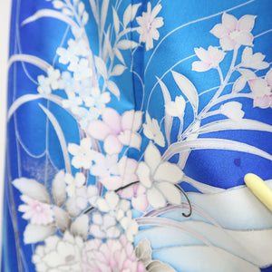 Kimono Blue Butterfly Peony Silk #9331F3