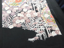 Load image into Gallery viewer, BCF#2766 Silk Tomesode Fabric Vintage(1950-1980) Bamboo Tree Flower Black 75cm (29.5in)
