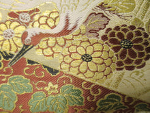 Load image into Gallery viewer, Maru Obi Vintage(1920-1950) Beige Gold Crane Birds Silk BB47W3
