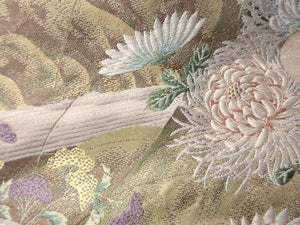 Fukuro Obi Vintage(1950-1980) Gold Chrysanthemum Silk BB118W7