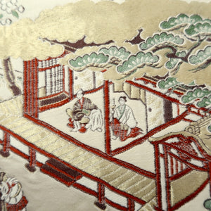 Fukuro Obi Vintage(1950-1980) Gold Green Red Samurai Landscape Silk BB245V4