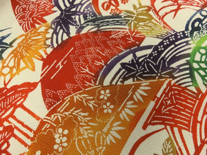 KK823A7 Silk Kimono Fabric Vintage(1950-1980) Butterfly Cream Yellow 43.3x11.8in(110x30cm)