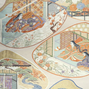 Fukuro Obi White Gold Heian Princess Kaiawase Silk BB231V3