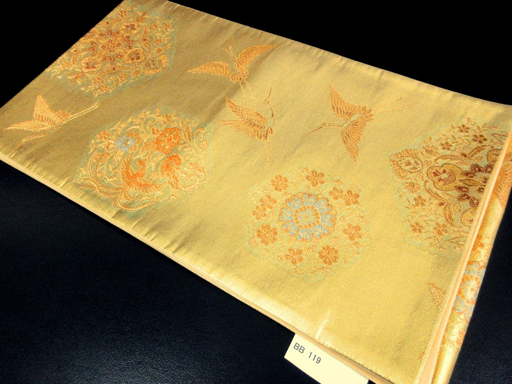 Fukuro Obi Gold Crane Birds Silk BB119W7