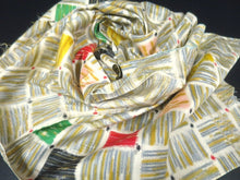 Load image into Gallery viewer, MKF#143 Silk Kimono Fabric Vintage(1920-1950) Meisen Off whilte Yellow brown 59.8x12.6in(152x32cm)
