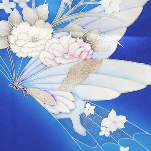 Kimono Blue Butterfly Peony Silk #9331F3