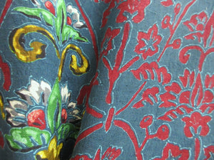 Haori Jacket Vintage(1920-1950) Grayish Blue Red Botanical Silk #8223B4